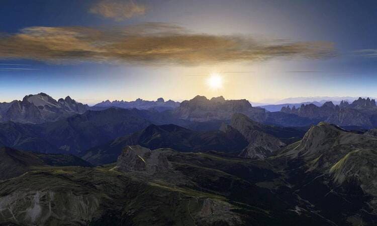 FSC news MTGS330 G1000 Dolomiti 3D panorama with sunset